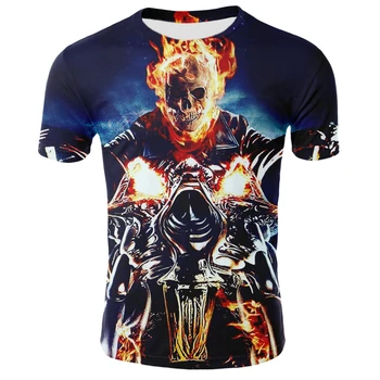 2020Mens Kaukolė T marškinėliai Mados Vasaros trumpomis Rankovėmis Ghost Rider Cool T-shirt 3D Blue Kaukolė Spausdinti Viršūnes Roko Gaisro Kaukolė Marškinėlius Vyrams