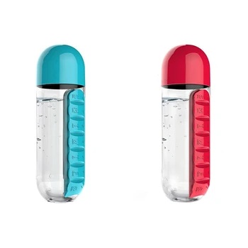 2020 m., Naujas Nešiojamas 600ML Vandens Stiklinį Buteliuką Tablečių Dėžutė 2 in 1 Lauko Keliauti Vandens Butelis Medicina Taurės Plastikinių Butelių