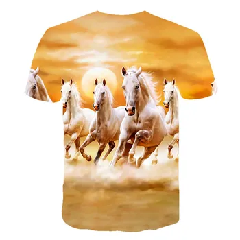 Vaikų 3D atspausdintas T-shirt, gyvūnų arklių modelis berniukų ir Mergaičių Vasaros Trumpas Rankovės Marškinėliai 4t-14t