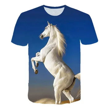 Vaikų 3D atspausdintas T-shirt, gyvūnų arklių modelis berniukų ir Mergaičių Vasaros Trumpas Rankovės Marškinėliai 4t-14t