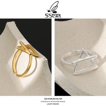S'STEEL Geometrinis Žiedas 925 Sterlingas Sidabro Moterų korėjos Dizaineris Minimalistinio Reguliuojamas Žiedo Bague Fantaisie Femme Juvelyriniai dirbiniai