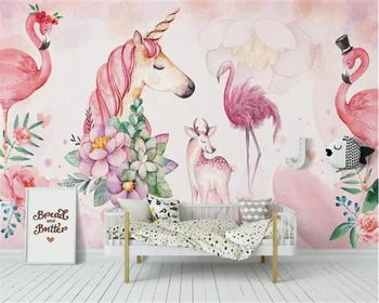 Beibehang Užsakymą tapetai, freskos pink flamingo vienaragis elnias vaikų kambario dekoracija fono sienos tapetai, sienų ir 3 d