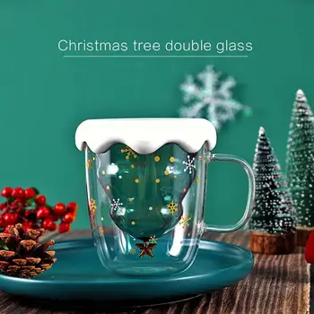 Naujas 300ML dvisluoksnį Stabdžių Nusiplikymas Stiklo Kalėdų Eglutė Žvaigždėtas Dangus Kavos Puodelis Šilumos Izoliacija Pusryčiai Pieno Puodelis