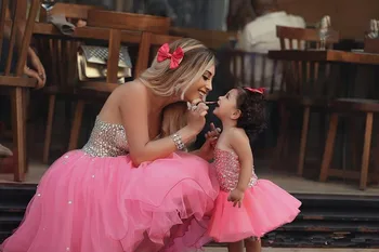 Mielas Blush Pink Kristalų Duobute Motina Dukra Suknelės Brangioji Inscenizacija Chalatai Gimtadienio Suknelės Užsakymą
