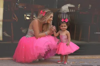 Mielas Blush Pink Kristalų Duobute Motina Dukra Suknelės Brangioji Inscenizacija Chalatai Gimtadienio Suknelės Užsakymą