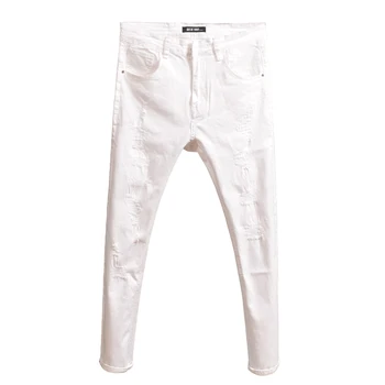 Mados Vyrų Liesas Džinsus Streetwear Elastinės Baltos Nelaimę Pants Cowboys