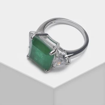 Amorita boutique Žalias kvadratas dizaino, mados žiedas blizga