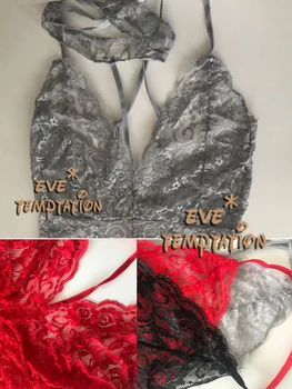 Seksualus apatinis trikotažas moterims Sleepwear nėrinių Babydoll BODYSUIT Pagundai atvira tarpkojo ilgomis rankovėmis Catsuit artimieji apatiniai W002