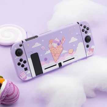 Geekshare Nintendo Jungiklis Violetinė Žvaigždėtas dangus Ledų Katė Animacinių filmų, Pasakų Lygos Atgal Girp TPU Apvalkalas Minkštas CoverFor Nintend Jungiklis
