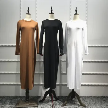 2020 Musulmonų Suknelė Moterims Elastinga Vidinė Maxi Suknelės, O Kaklo Arabų Dubajus Abaja Fiesta Islamo Caftan Skraiste Musulmane Maroko Kafta