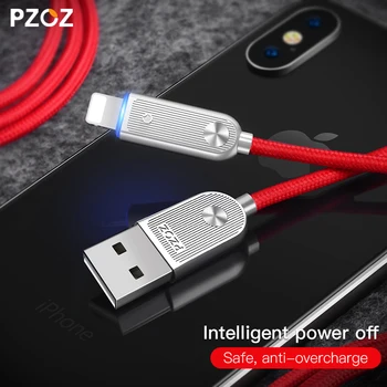PZOZ auto Power Off USB Kabelis iPhone, 11 Pro Max Xs Xr X 8 7 6 6S Plius 5S LED Kabelis Greito Įkrovimo Kabeliai, Telefono Įkroviklis