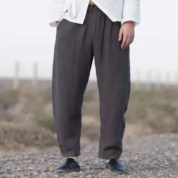 MRDONOO Rudenį vyrų retro stiliaus didelis dydis prarasti tiesiai medvilnės Mahalon atsitiktinis kelnės Kinų stiliaus vyriškos ilgos kelnės K91