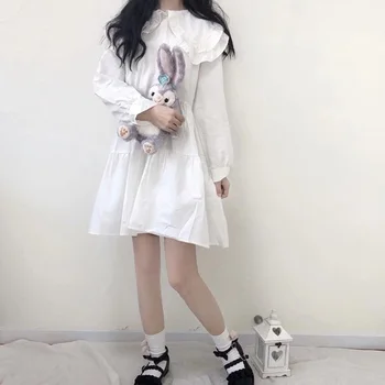 2020 M., Naujoji Kolegija Lolita Stiliaus Susiėmę Visą Rankovės Lėlės Apykakle Suknelė Japonijos Saldus Kawaii Minkštas Mergina Aukšto Juosmens Balta Suknelė Mielas