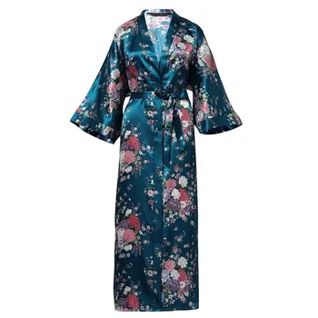 ILGAI Spausdinti Gėlių Seksuali Moteris Sleepwear Kimono Suknelė Šilkiniai Satino Namų Drabužių Pižamą Diržo Aukso Atsitiktinis Chalatas Naktiniai Drabužiai