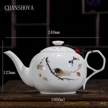 CHANSHOVA Kinija Mėlynos ir baltos plonos porceliano arbatinukas Didelė talpa 320ML 1L Keramikos arbatinukas tradicinės kinų arbatos rinkinys