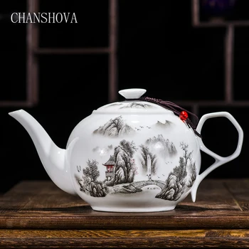 CHANSHOVA Kinija Mėlynos ir baltos plonos porceliano arbatinukas Didelė talpa 320ML 1L Keramikos arbatinukas tradicinės kinų arbatos rinkinys