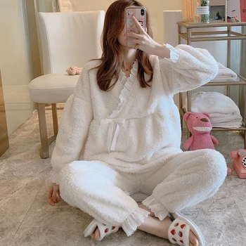 Ėriukų aksomo Motinystės Krūtimi Maitinančioms Nightgowns Nėščia Pižama Nėštumo Žiemą Šiltas Gimdymo Sleepwear Namų Drabužiai