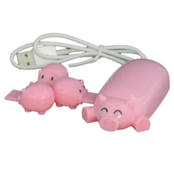 Animacinių filmų Mielas Kiaulių USB HUB Išorės 3 Port USB Įkroviklis Duomenų Kabelis Su Indikatoriaus lempute