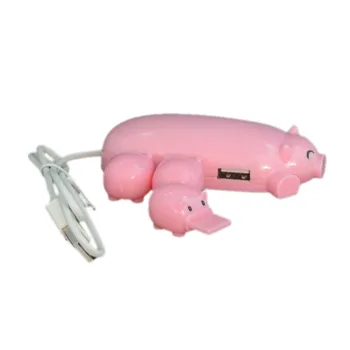Animacinių filmų Mielas Kiaulių USB HUB Išorės 3 Port USB Įkroviklis Duomenų Kabelis Su Indikatoriaus lempute