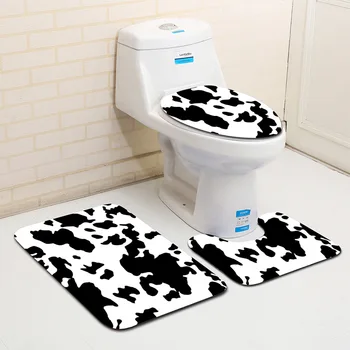 3-Piece Set White Black Cow Juostele Vonios Kilimėlių Minkštas neslidus Absorbentas Vonios Kilimėlis Tualetas, Vonia, Dušo ir Vonios Kambaryje