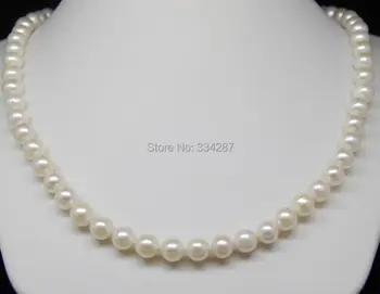 Naujas natūralių AAA+ 6-7mm Baltų Akoya perlų karoliai 17
