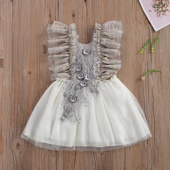Pudcoco Naujagimiui Mergina Drabužius Gėlių Siuvinėjimas Rankovių Atsitiktinis O-kaklo Aukštos Juosmens Vienas gabalas Drabužių Baby Girl Dress