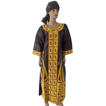 MD 2021 Naujo Dizaino Afrikos Medvilnės Drabužius heidi bazin Riche Suknelė Moterims Tradicinio Siuvinėjimo Suknelės Turbaną Afrikos Moterų Rinkiniai