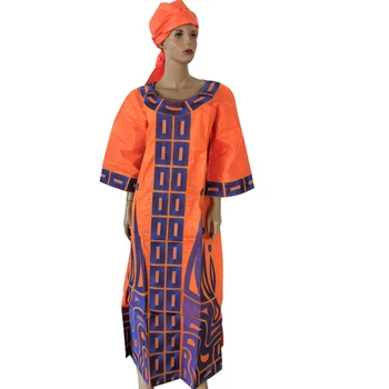 MD 2021 Naujo Dizaino Afrikos Medvilnės Drabužius heidi bazin Riche Suknelė Moterims Tradicinio Siuvinėjimo Suknelės Turbaną Afrikos Moterų Rinkiniai