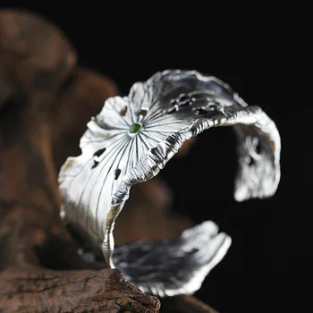 LouLeur 990 sterlingas sidabro jade bangles rankų darbo lotoso lapai gamtos hetian jasper jade bangles moterų žavesio papuošalai dovana