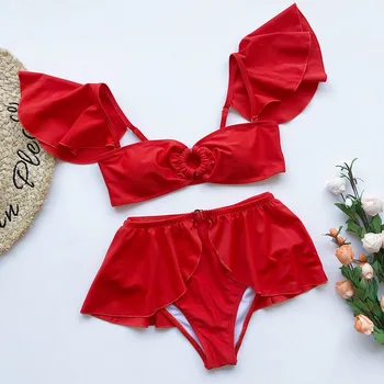 INGAGA Naujas Bandeau Bikinis Seksualus Pynimas Biquini Trijų dalių maudymosi kostiumėlį Feamle Aukšto Juosmens Suknelė maudymosi Kostiumėliai Moterims, 2021 Paplūdimio Besimaudančių