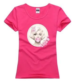 Medvilnės mielas gražus Monroe rožinis Mados Hip-hop moterų panele, mergina wasit slim Top Tee Camiseta T-Shirt marškinėliai Tee viršuje dovana