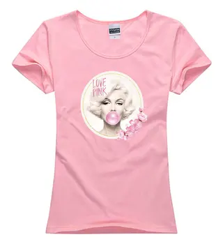 Medvilnės mielas gražus Monroe rožinis Mados Hip-hop moterų panele, mergina wasit slim Top Tee Camiseta T-Shirt marškinėliai Tee viršuje dovana