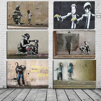 Banksy Drobės Tapybos Plakatai Ir Spausdina Quadros Grafiti Pop Sienos Paveiksl Abstrakčiai Už Kambarį Namų Dekoro Cuadros