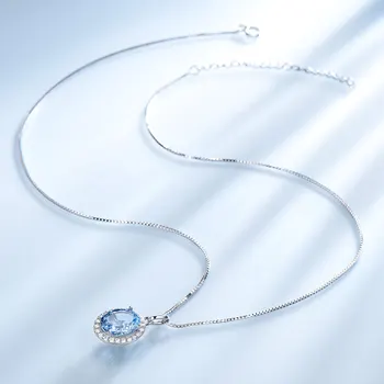 UMCHO 925 Sterlingas Sidabro Karoliai, Pakabučiai, Sukurtas Dangus Mėlynas Topazas Karoliai Moterų Dalyvavimas Jubiliejų Dovana Fine Jewelry