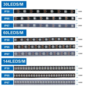 DC 5V WS2812B LED Juostelės 30/60/144 pikselių Individualiai Naudojamos RGB LED Juosta 5050 Built-in 2812 IC 1M/5M IP20/IP65/IP67