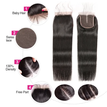 Malaizijos Plaukų Ryšulius Su Uždarymo Remy Plaukai Tiesus Uždarymo Ir Ryšuliai 10-28 Colių Paketas Su Uždarymo Alipop