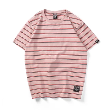 Harajuku Stripe T Shirts 2019 Naujas Vyrų/Moterų Hip-Hop Atsitiktinis Medvilnės Trumpomis Rankovėmis Viršūnes Tees Vasaros Mados Tshirts Juoda Raudona Žalia