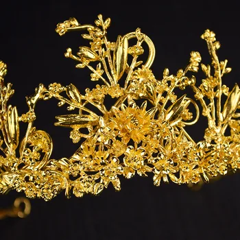 Naujas Baroko Aukso Lapai Nuotakos vainikėliu Vestuvių Mados Nuotakos Gėlių Didelis Karalienė tiara Plaukų papuošalai, Aksesuarai Nemokamas Pristatymas