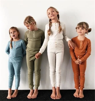 2019 2VNT/komplektas Bamblys Vaikai Pižamą Vaikai, Mergaitė, Berniukas Kūdikių Atsitiktinis Sleepwear Chalatas, naktiniai drabužiai Namų Šilumos Pajama Komplektai Rudenį