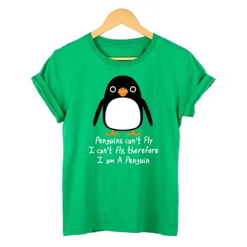 Wearepinky marškinėliai Moterims Mados High Street T Shirts 90s O-Kaklo Laišką Appliques Medvilnės Pingvinas Gali 