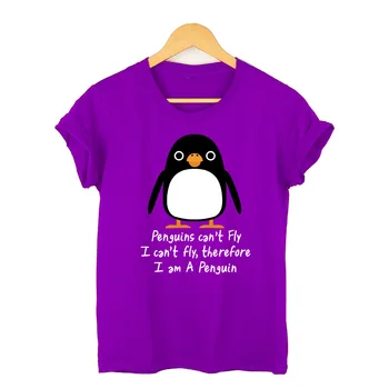 Wearepinky marškinėliai Moterims Mados High Street T Shirts 90s O-Kaklo Laišką Appliques Medvilnės Pingvinas Gali 
