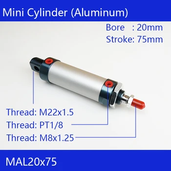 Barelį 20mm Kalibro 75mm Insulto MAL20*75 Aliuminio Lydinio Mini Cilindrų Pneumatinės Cilindrų MAL20-75