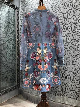 Naujausias Mados Stiliaus Suknelė 2021 M. Pavasario Drabužių Moterims, Rankų Duobute Nėrinių Kratinys Ilgomis Rankovėmis Derliaus Žakardiniai, Spausdinti Suknelė