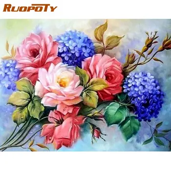 RUOPOTY Blue, Pink Gėlių Nuotrauka Numerių Komplektai Suaugusiems Vaikams 60x75cm Rėmo Rankomis Dažyti Unikali Dovana, Namų Miegamojo Puošimas