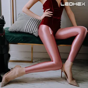 LEOHEX 2020 m Sexy Satin Blizgus Antblauzdžiai Kelnės Blizgučiai, Kojinės Blizga Japonijos Kulkšnies Ilgio Kelnės Aukštu Juosmeniu Pėdkelnės Moterims