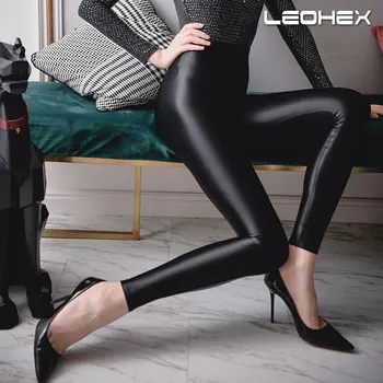LEOHEX 2020 m Sexy Satin Blizgus Antblauzdžiai Kelnės Blizgučiai, Kojinės Blizga Japonijos Kulkšnies Ilgio Kelnės Aukštu Juosmeniu Pėdkelnės Moterims