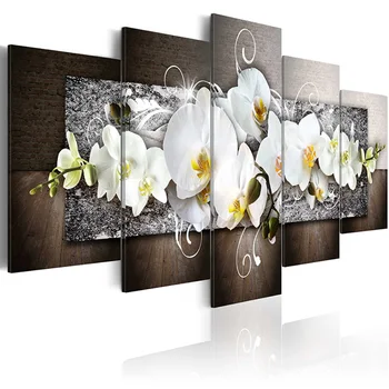Drobė Spausdinama Plakatas Namų Dekoro 5 Vnt Baltos Gėlės Orchidėjos Tapyba Kambarį Prabangus Fono Paveikslėliai Sienos Meno Įrėminti