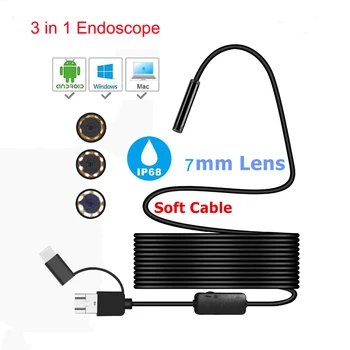 Tipas-C USB 720P 7mm Endoskopą Kameros 1M-2M 3 In 1 
