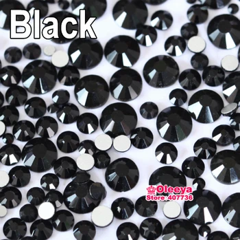 Sumaišykite Dydžių Black Jet 3D Nagų Dailė Cirkonio Stiklo Kristalų Flatback Ne karštųjų Pataisų Masės Nails 