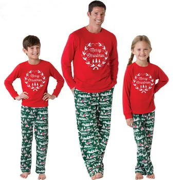 Šeimos Kalėdų Pižama Rinkiniai, Motina, Tėvas, Duktė, Sūnus, Raudona Raidė Spausdinti Sleepwear Mama, Tėtis Ir Man Homewear Šeimos Look Drabužių